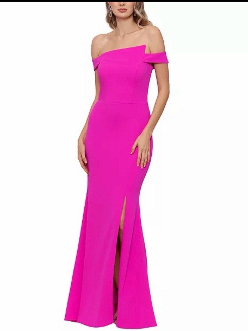 XSCAPE Womens Pink Asymmetrical Front Lined Molded Short Sleeve Gown - 6P